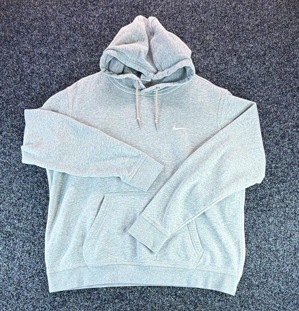 Nike Sportswear Men's Gray Pullover Fleece Hoodie XL Logo Drawstring Pocket